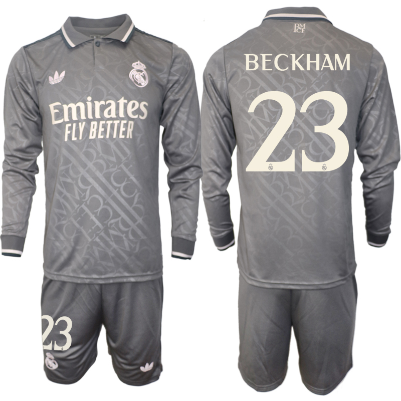 Men 2024-2025 Club Real Madrid away Long Sleeves Grey #23 Soccer Jersey